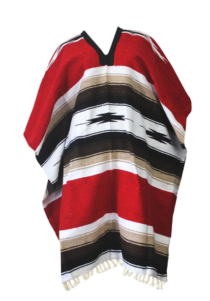 Del Mex Mexican Diamond Woven Eastwood Poncho (Red) - Image 1